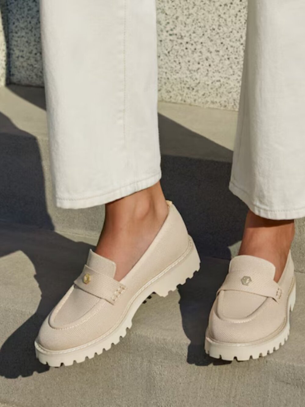 Vivaia Francesca Penny Loafers Slip On Shoes Chunky Heel Beige Neutral Size 7